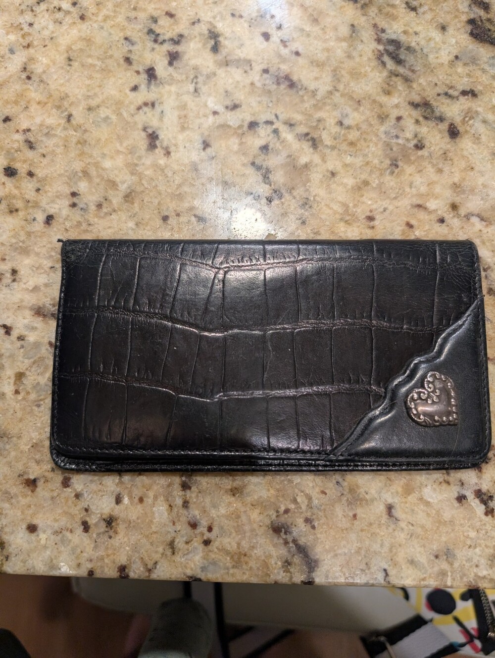 Brighton Croc Embossed Black Leather Slim Wallet